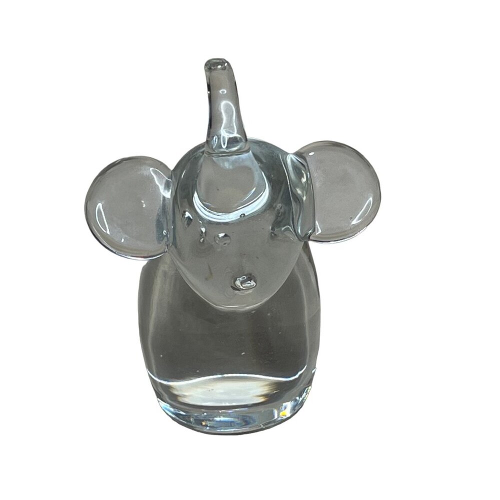 Vintage Clear Glass Elephant Paperweight Figurine Trunk Up